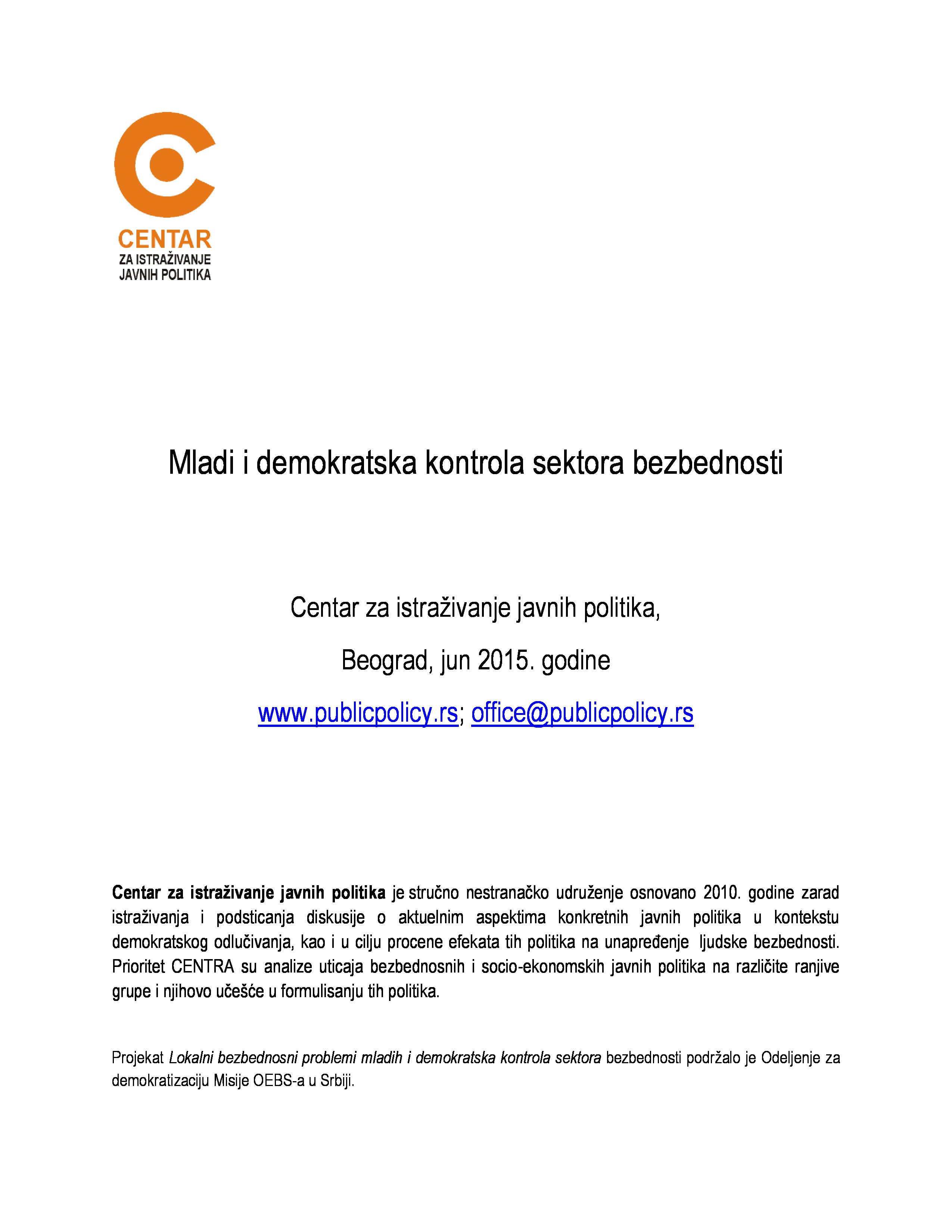 Mladi i demokratska kontrola sektora bezbednosti - kompletan izveštaj