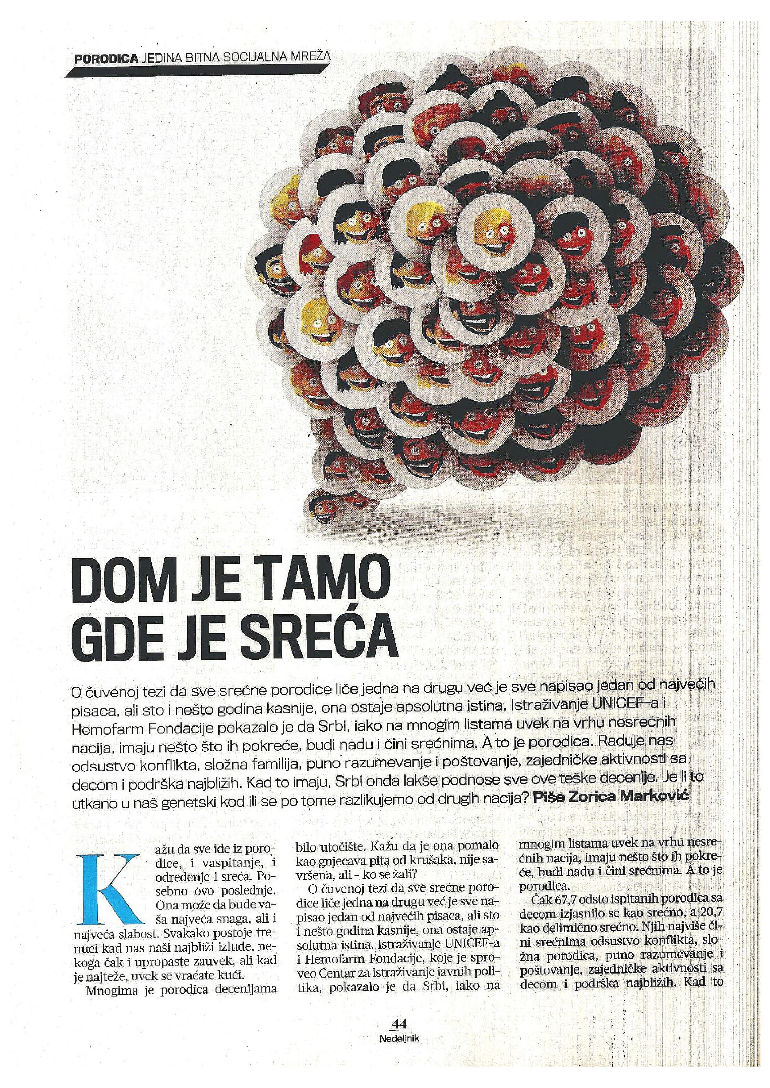 Tekst povodom istraživanja o sreći i porodici u magazinu