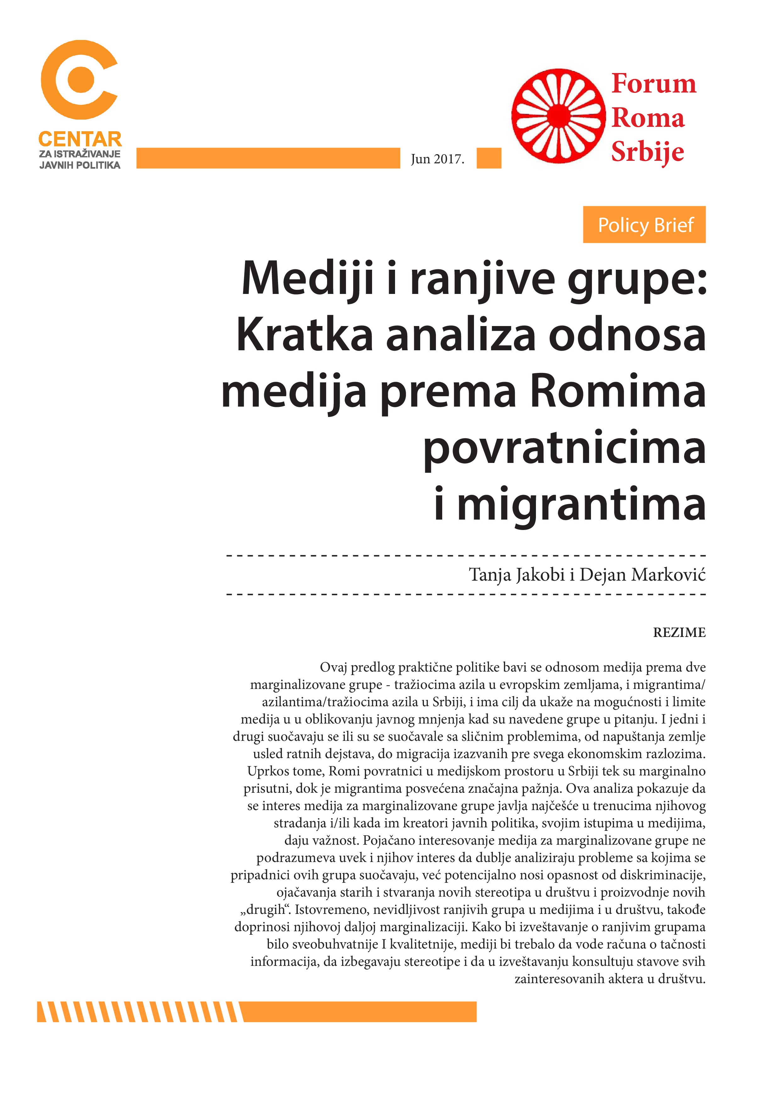 Mediji i ranjive grupe: Kratka analiza odnosa medija prema Romima povratnicima i migrantima